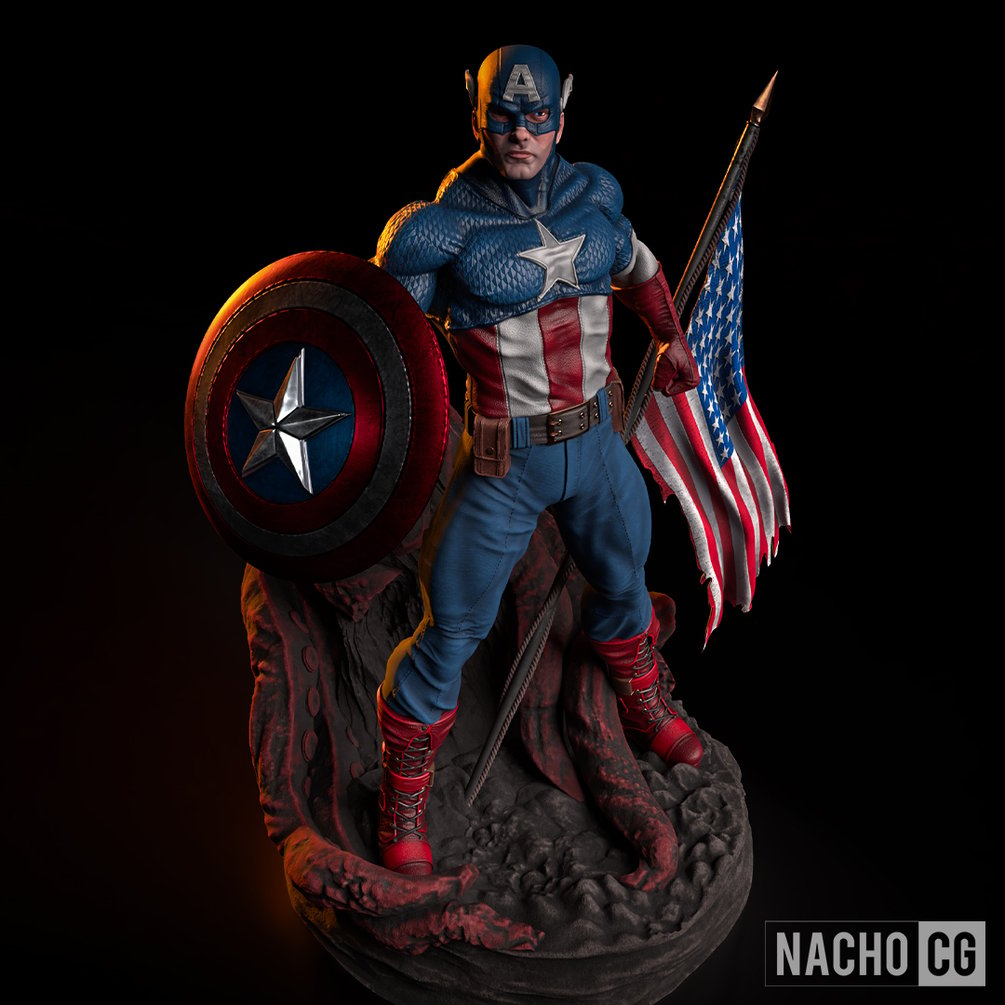 Super Soldier with Shield | 1:8 Scale Fan Art by NachoCG | 9" ABS like Resin Model Kit - Unpainted DIY Collectible\