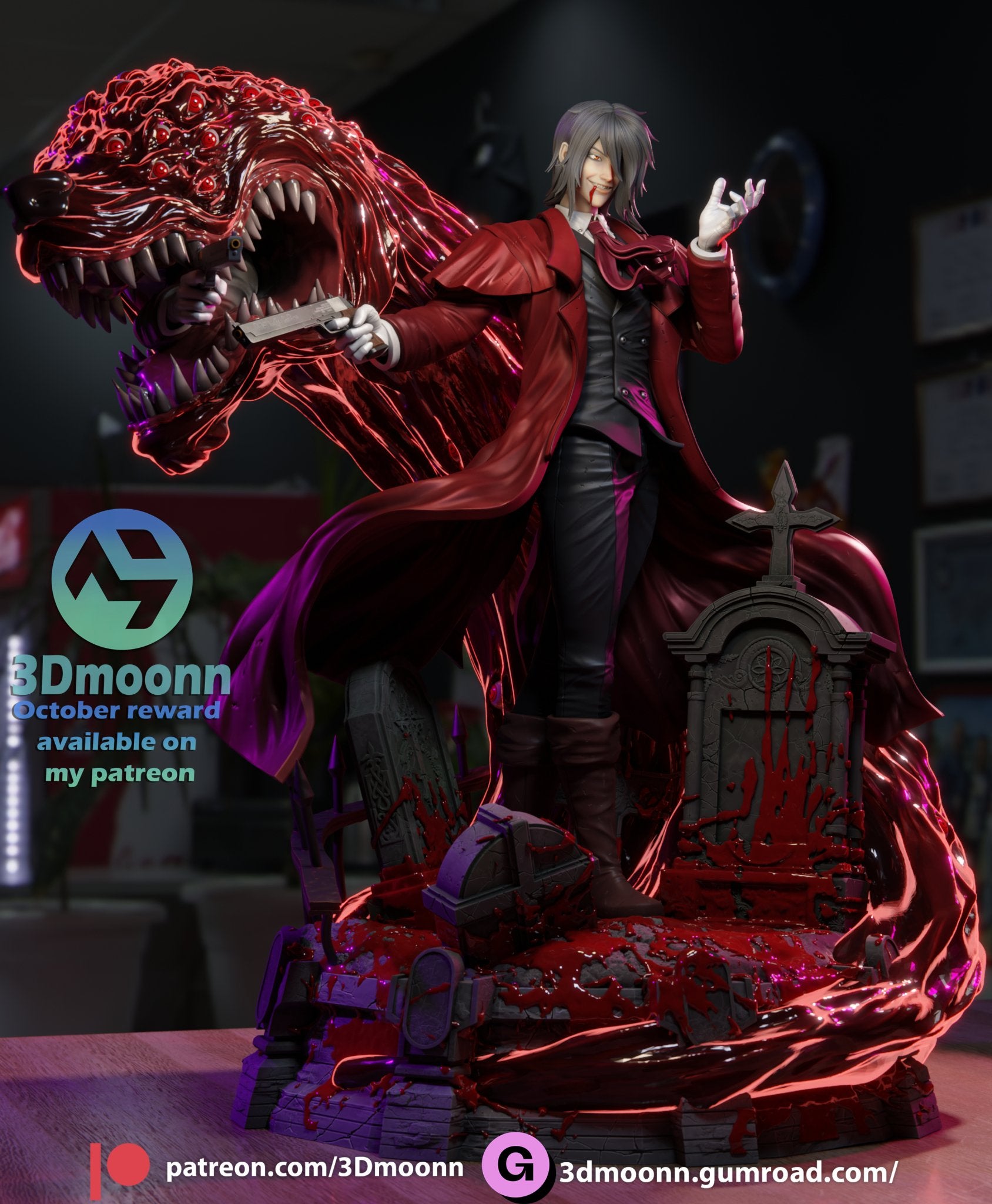 Alucard - Crimson Hunter Resin Figure – Dark Vampire Warrior 1/6 Scale Unpainted 3D Printed - Designed by 3Dmoonn - Rangrez Creations - Rangrez Creations