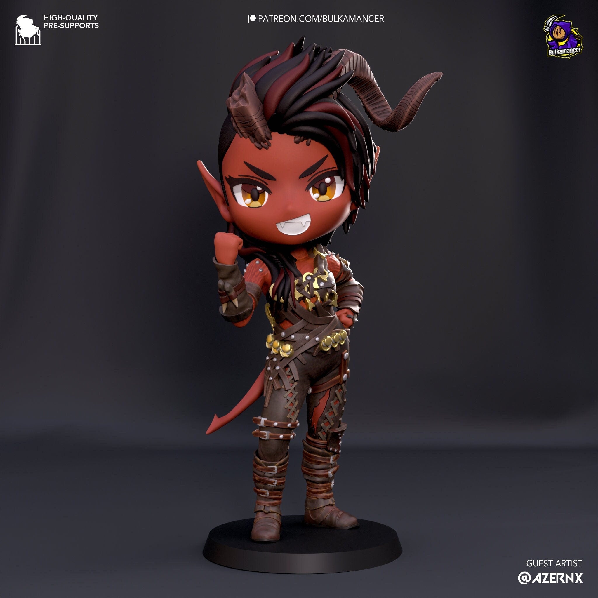 Chibi Karlach - Fierce Fighter - Baldur's Gate 3 Inspired - 3D Printed Mysterious Fantasy Figure - Bulkamancer - Rangrez Creations