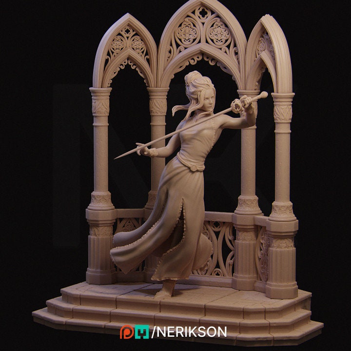 Luna the Moonlight Fencer - 3D Resin Art by Nerikson - Advanced Complexity, Custom Base, Game-Ready