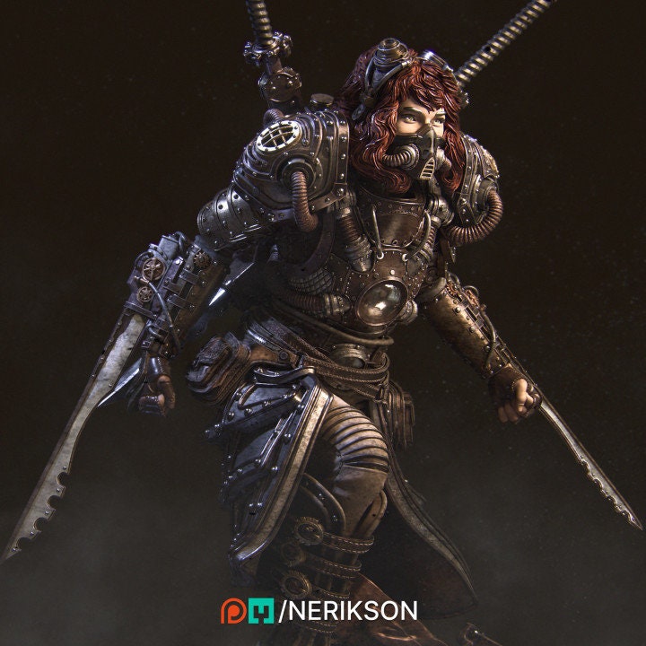 Steampunk Samurai Naojiri & Abandoned Robot Diorama - 3D Resin Art Bundle by Nerikson - Game-Ready, Custom Base