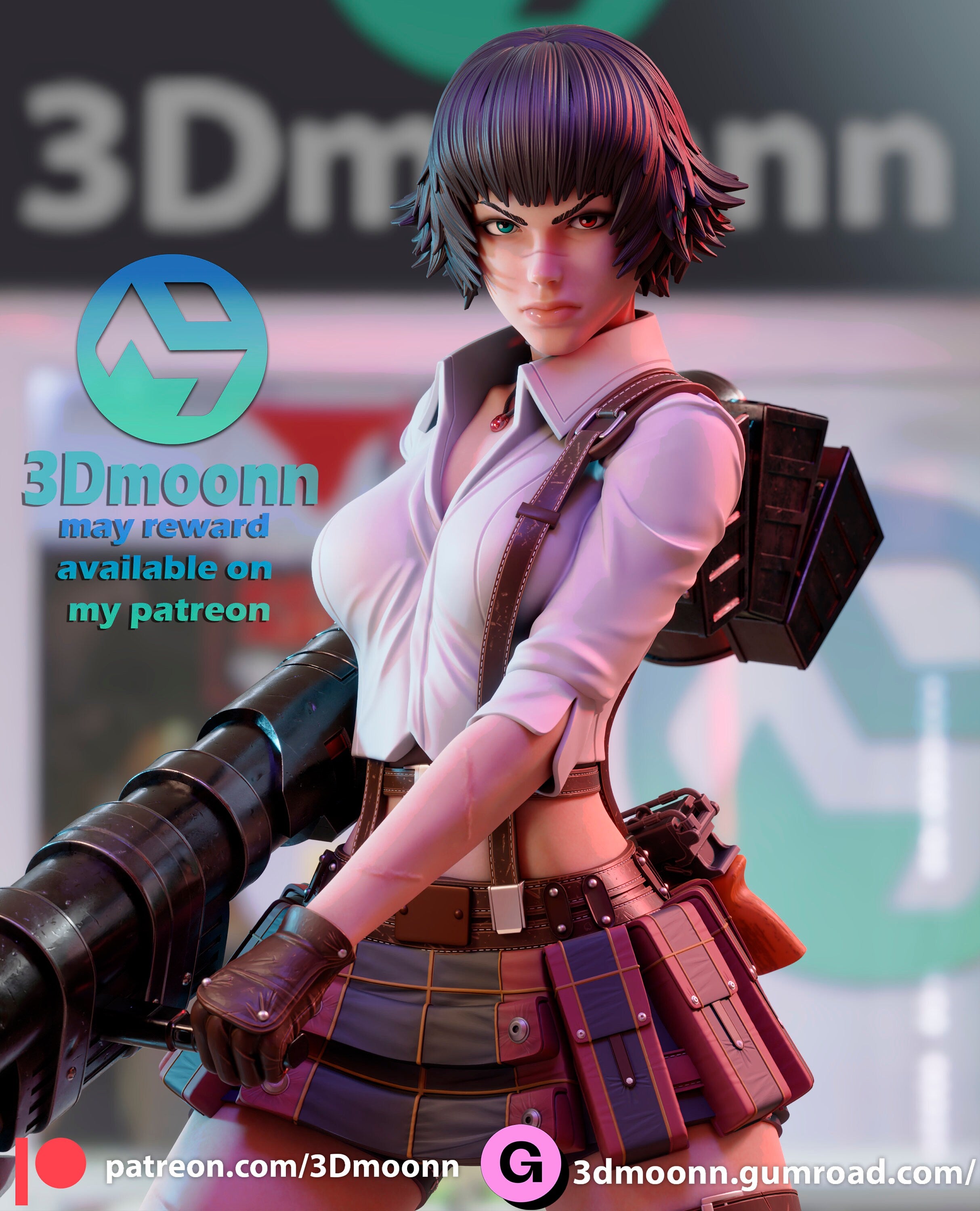 Lady Devil May Cry - Demon Hunter Figure by 3Dmoonn - 1/6 Scale Unpainted 3D Printed Model with Custom Base - Rangrez Creations