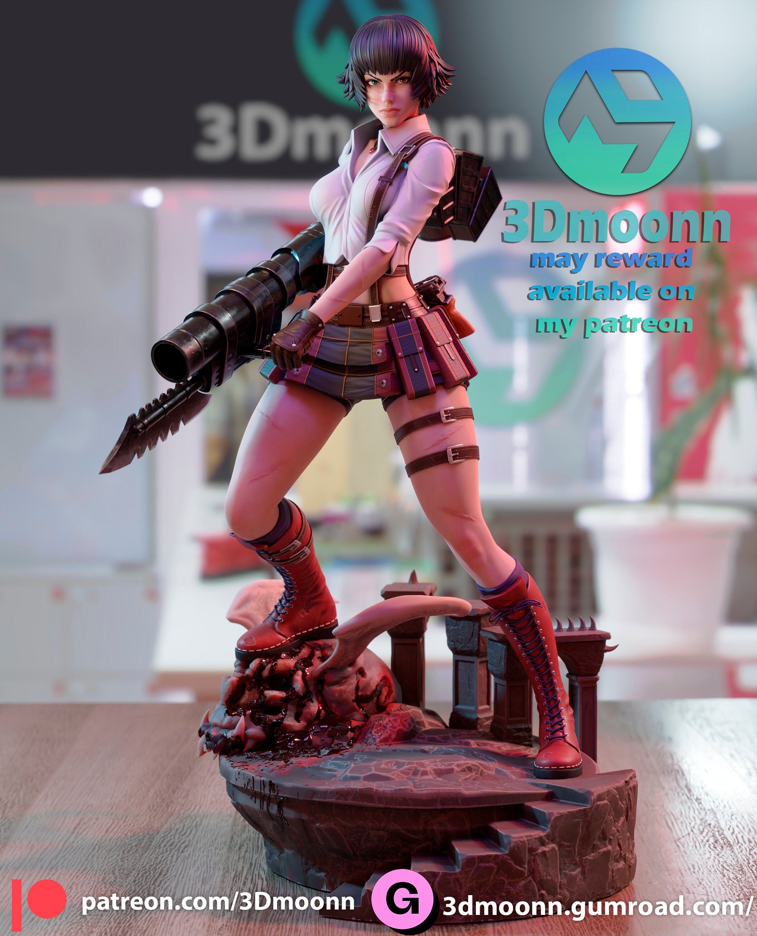 Lady Devil May Cry - Demon Hunter Figure by 3Dmoonn - 1/6 Scale Unpainted 3D Printed Model with Custom Base - Rangrez Creations