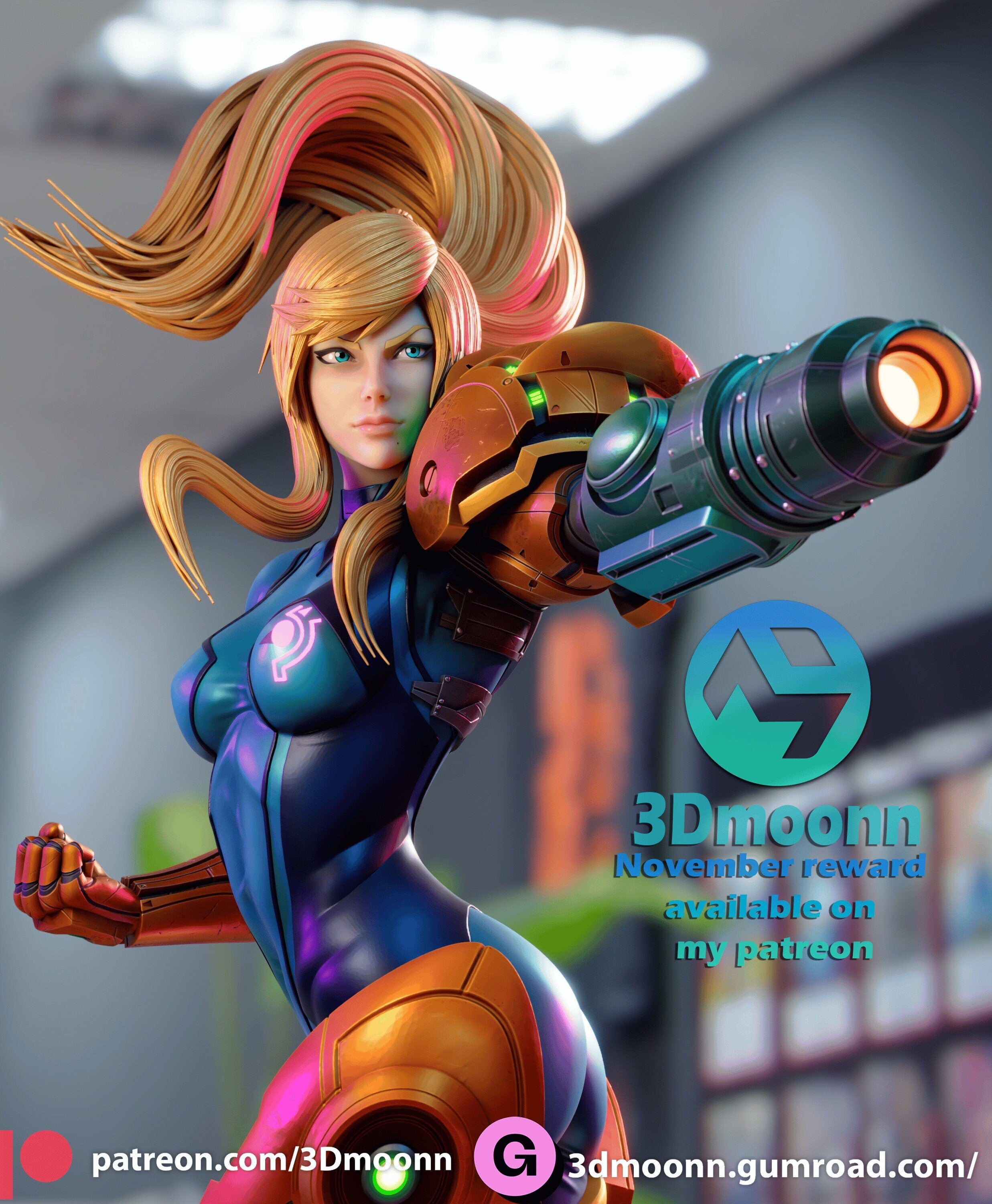 Samus Aran - Metroid Powerhouse by 3Dmoonn - 1/6 Scale UNPAINTED 3D Printed Figure with Custom Base - Rangrez Creations