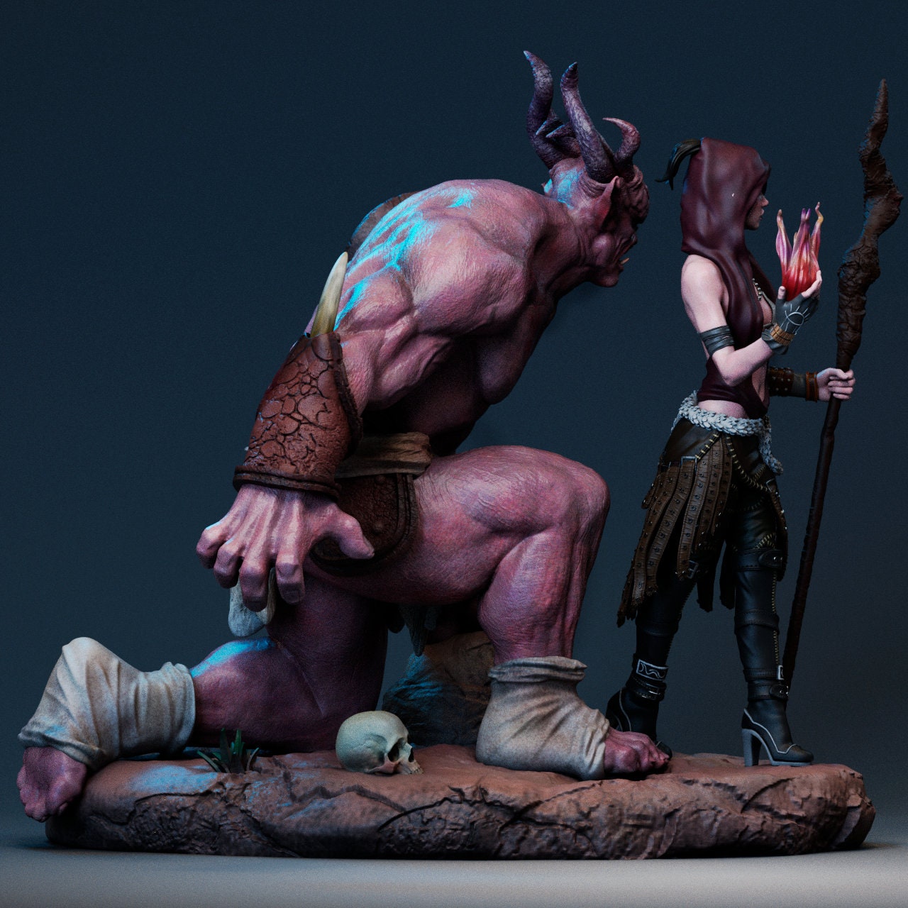 Morrigan and Ogre Companion Model Kit - 1/12 Scale High-Detail Resin Figures with Magical Flame Effect - Crafted by CA3D Studios