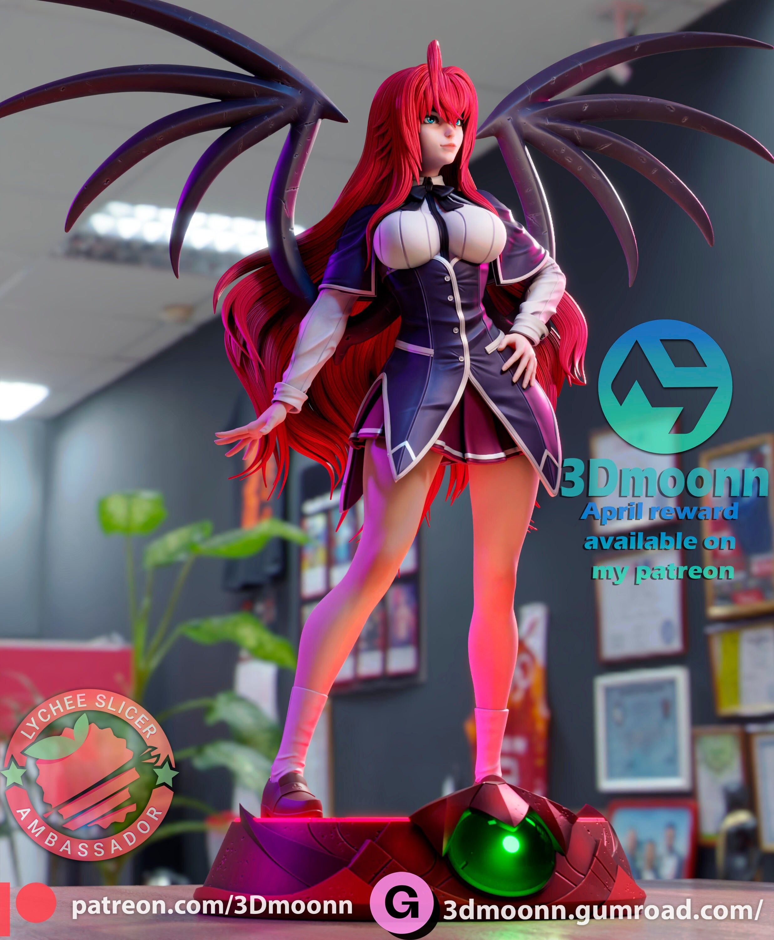 Rias Gremory - Crimson Queen 3D Model Kit, 1/6th Scale by 3Dmoonn - Authorized Seller Rangrez Creations, High Fantasy DIY Project, Sturdy Resin Craft