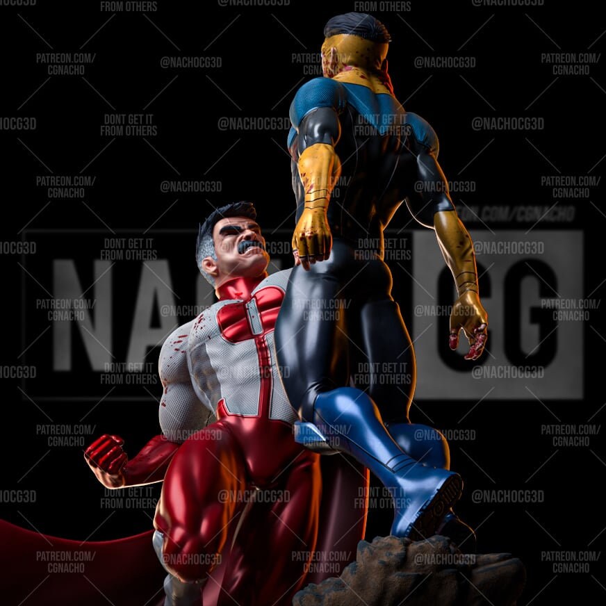 Omniman Defeats Invincible by NachoCG - 1:8 Scale, 9.8 Inches Tall | Elegoo Tough Resin UNPAINTED model kit ready to assemble