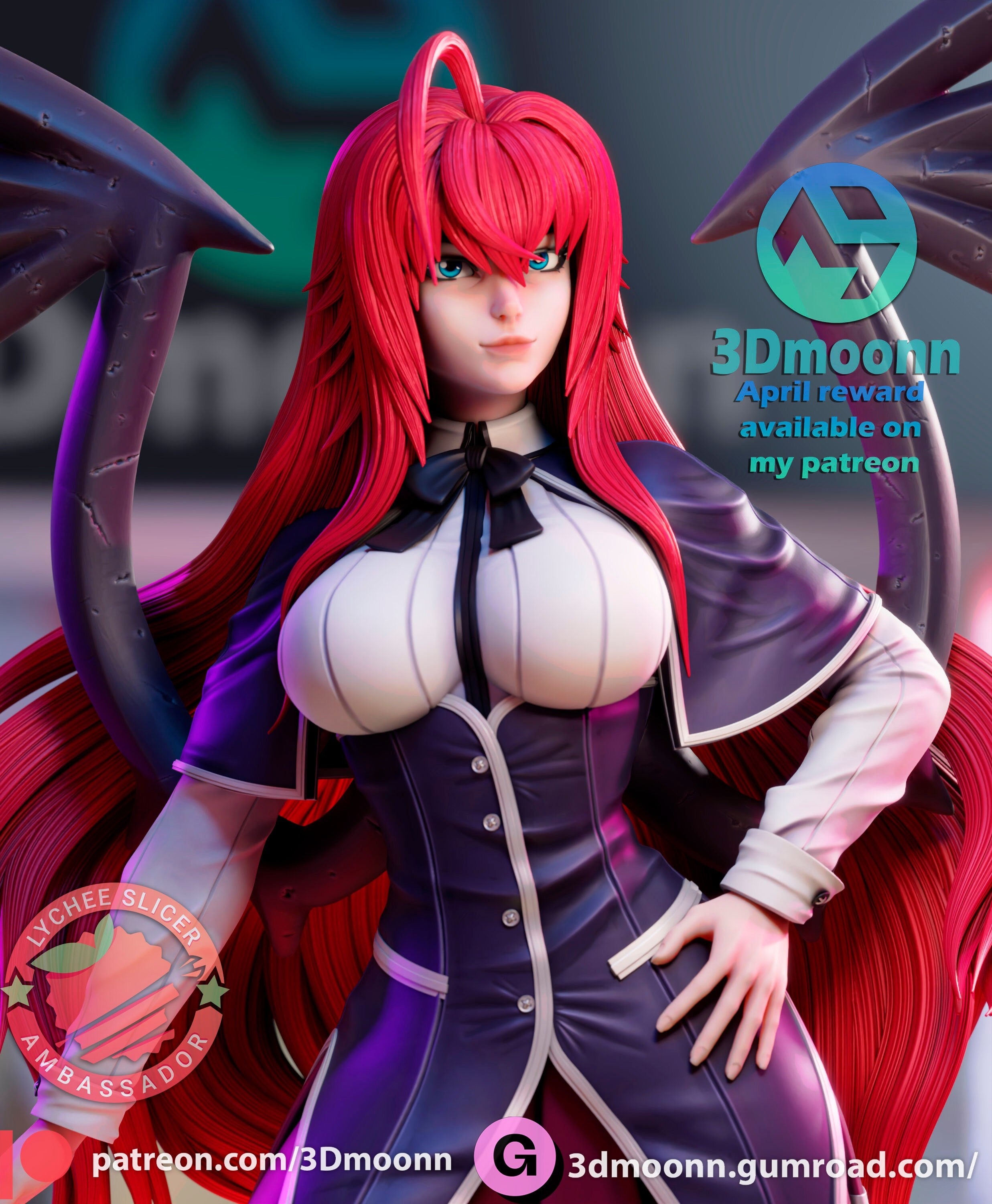 Rias Gremory - Crimson Queen 3D Model Kit, 1/6th Scale by 3Dmoonn - Authorized Seller Rangrez Creations, High Fantasy DIY Project, Sturdy Resin Craft