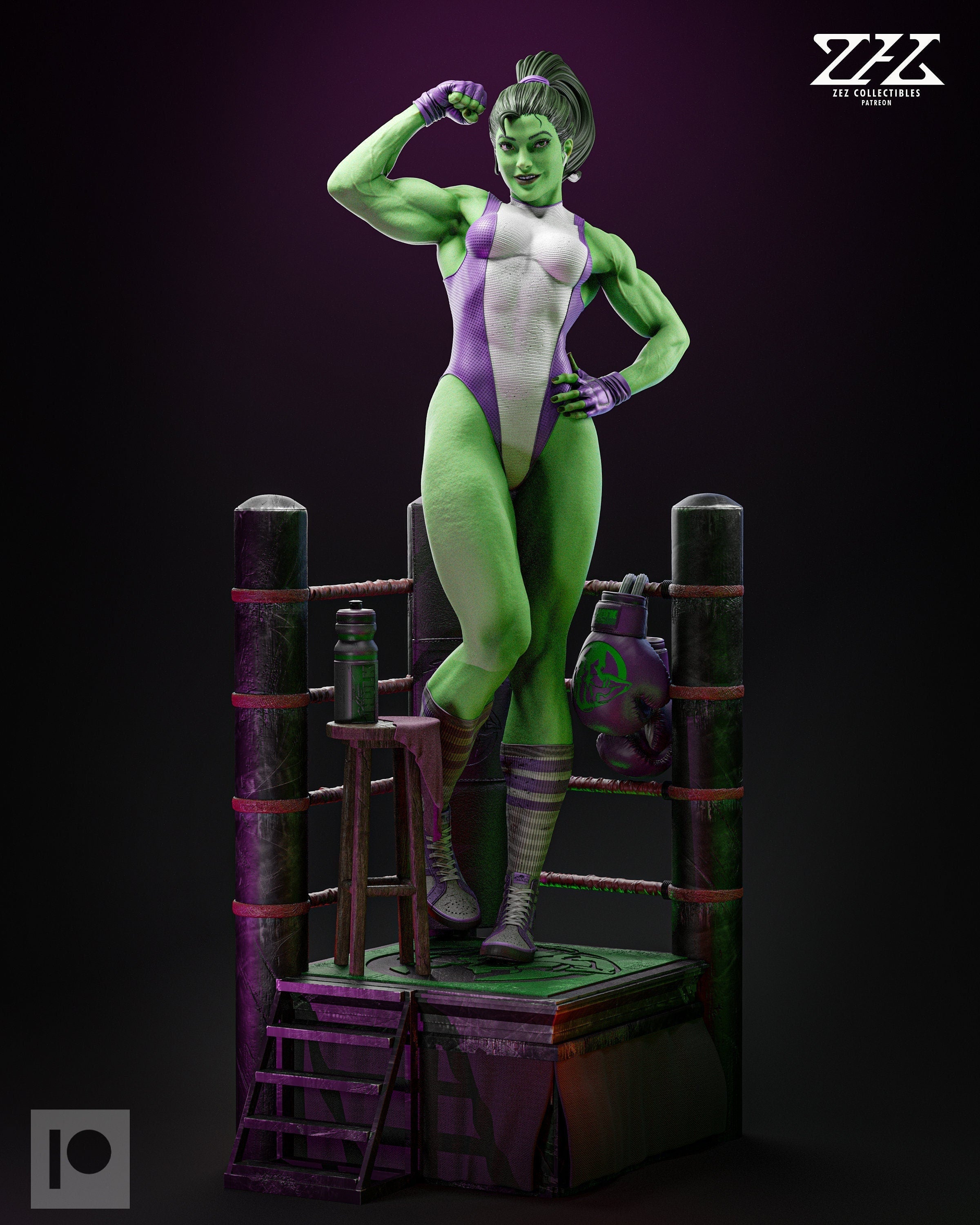 Jennifer - Powerful Green Wrestler in Action - Tough Resin 1/6 Scale and Bust 3D Resin Model by Zez Studios - RangrezModels