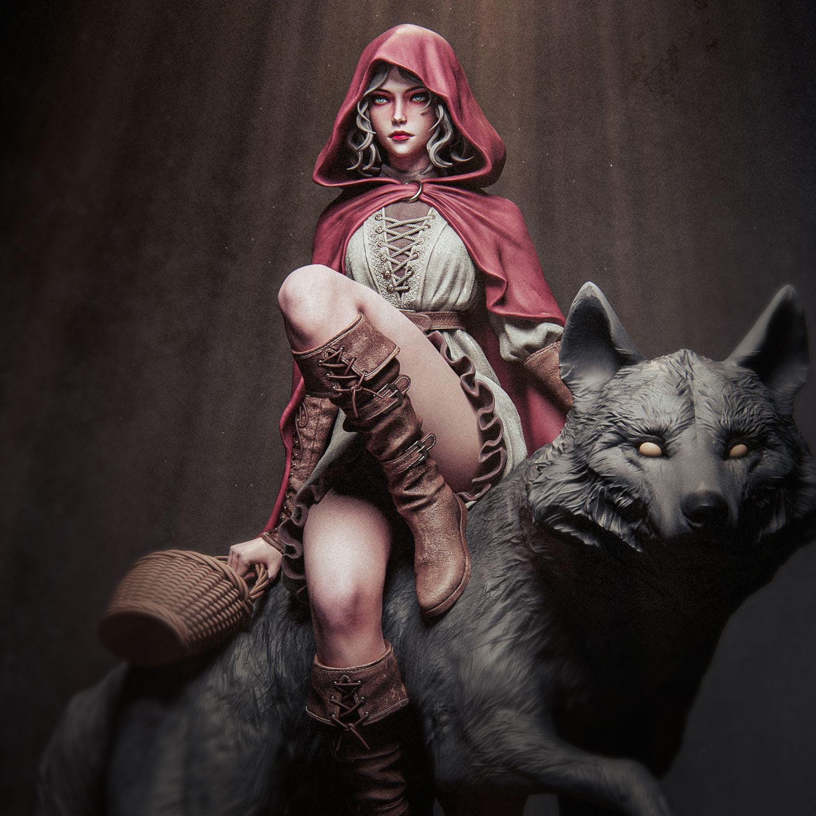 Red Riding Hood Huntress with Wolf Companion  - CA3D Studios | 1/6 Scale ABS-Like Tough Resin Model kit| Highly Detailed Collectible Figure